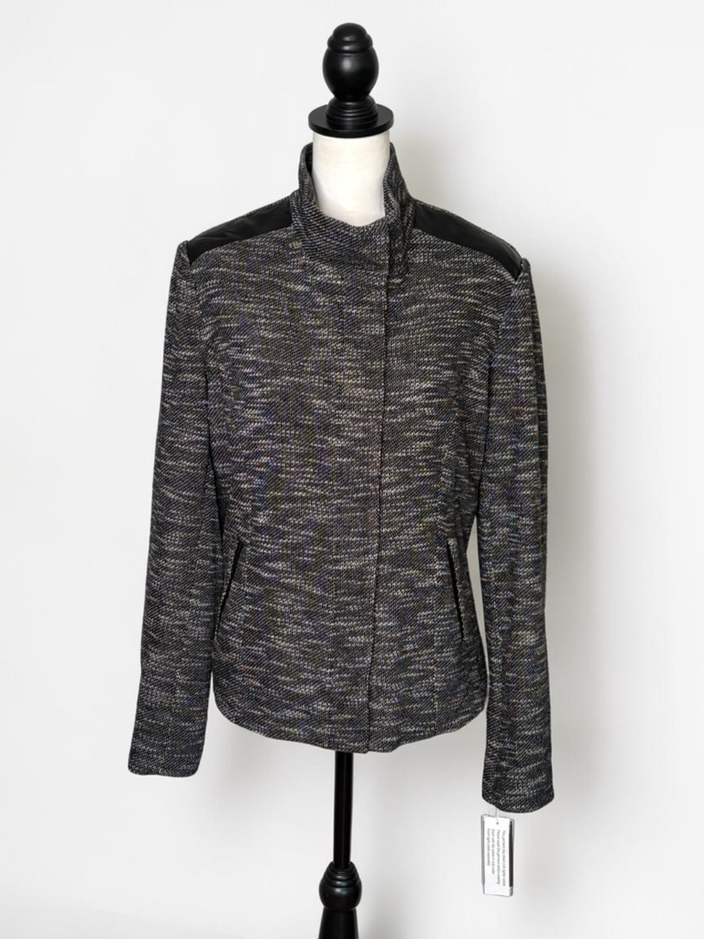 NWT Hal Rubenstein Marled Tweed Moto Jacket • Size XL • Faux Leather Shoulders